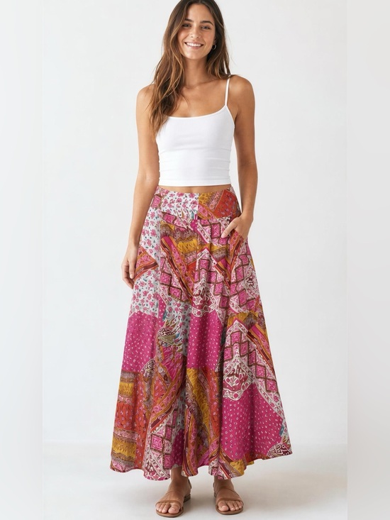 Dana Buchman Dresses & Skirts - Dana Buchman Silk Pink and Gold Patchwork A-Line Midi Skirt